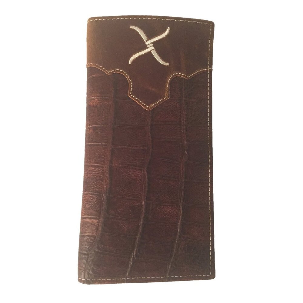 8570 Gator Leather Rodeo Wallet with Twisted X Logo, Brown, Medium